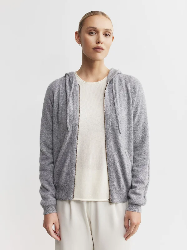 Essential Cashmere Zip Hoodie - Dark Grey Melange Hoodie with Hem Contrast Bold Stylish
