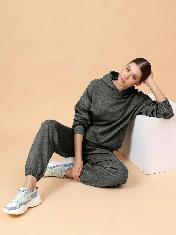 Fitkin Women Grey Melange CozyCore Fleece Hoodie Hoodie with Slit Hem Functional Movement