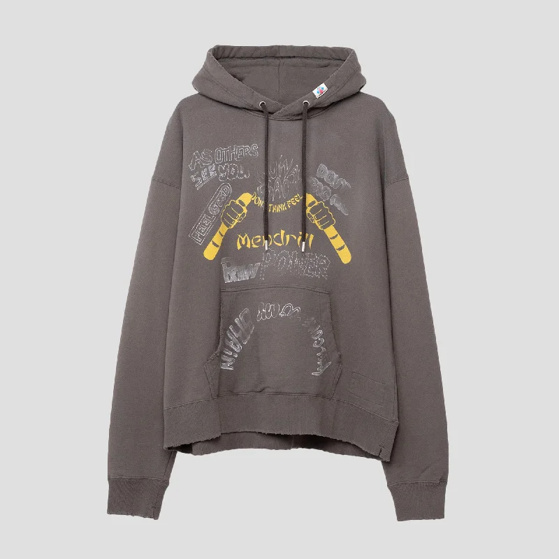 MANDRILL DISTRESSED HOODIE Hoodie with Applique Textured Unique
