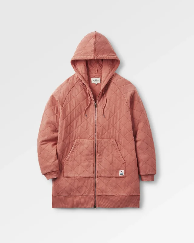 Getaway Recycled Quilted Full Zip Hoodie - Burnt Orange Hoodie with Hem Applique Textured Unique