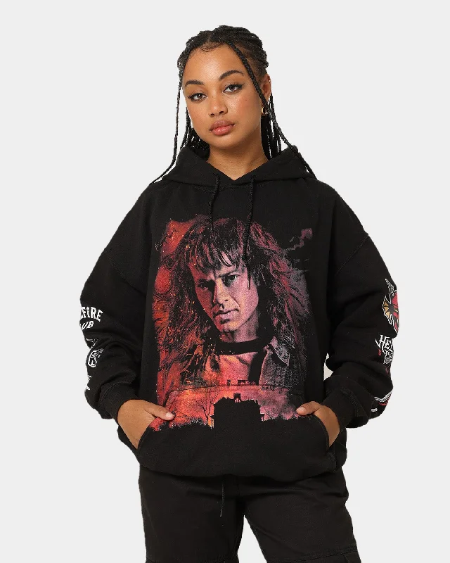 Goat Crew X Stranger Things Eddie Vintage Hoodie Black Wash Hoodie with Hem Detail Decorative Unique