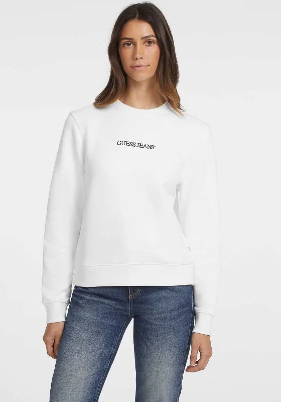 Guess Jeans Fleece Lined Sweatshirt, White Hoodie with Lace Feminine Delicate
