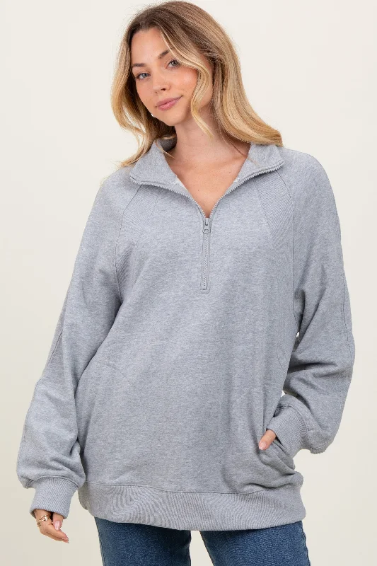Heather Grey Half Zip Contrast Rib Sweatshirt Top Hoodie with Fur Luxurious Winter
