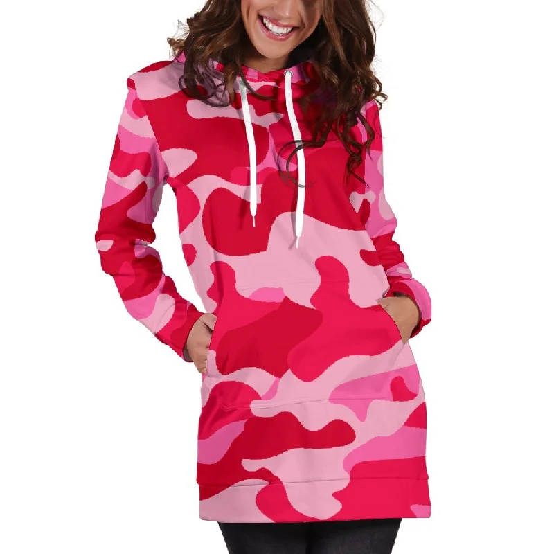 Hot Pink Camouflage Print Pullover Hoodie Dress Hoodie with Pattern Geometric Abstract Hot Pink Camouflage Print Pullover Hoodie Dress Hoodie with Pattern Geometric Abstract