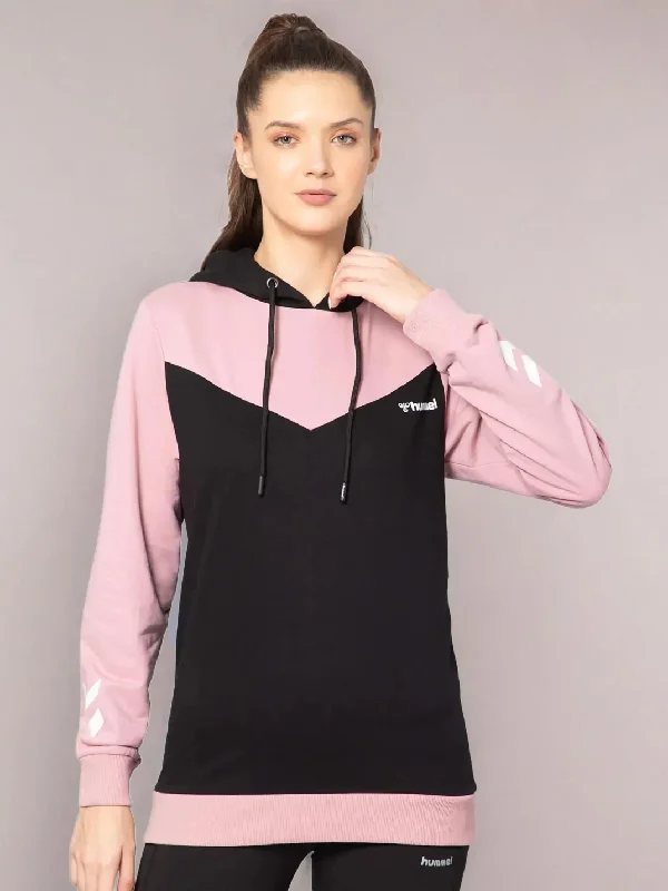 Selka Women Black Sweatshirt Hoodie with Zipper Placket Modern Functional
