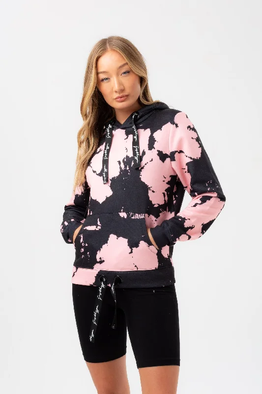 Hype Womens Black Pink Tie Dye Justhype Drawcord Hoodie Hoodie with Embroidery Detailed Premium Hype Womens Black Pink Tie Dye Justhype Drawcord Hoodie Hoodie with Embroidery Detailed Premium