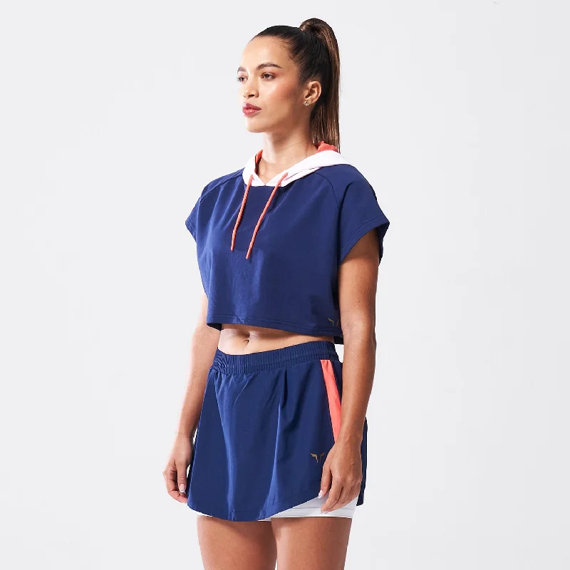 LAB360º Vented Crop Hoodie - Medieval Blue Hoodie with Frayed Bohemian Relaxed