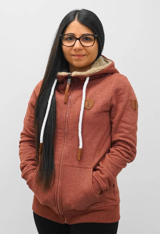 Myra Cocoa Zip Hoodie Hoodie with Button Placket Classic Preppy