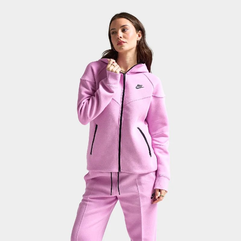 Nike Sportswear Women's Tech Fleece Windrunner Full Zip Hoodie Beyond Pink / Black Hoodie with Crew Neck Simple Timeless