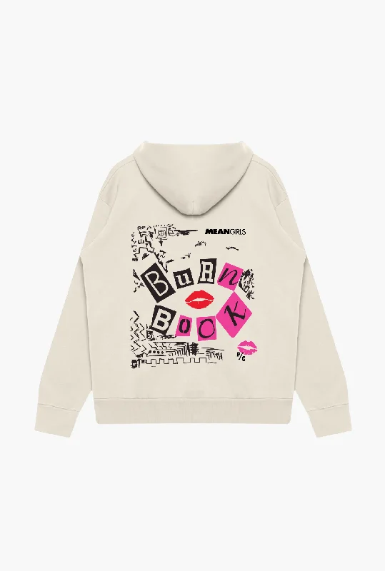 P/C x Mean Girls Burn Book Heavyweight Hoodie - Ivory Hoodie with Button Placket Classic Preppy