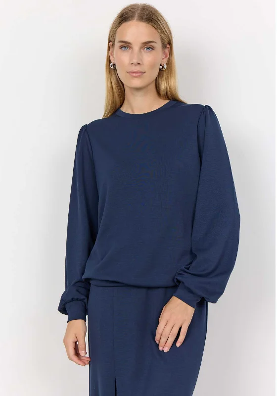 Soyaconcept Banu Polo Neck Sweatshirt, Navy Hoodie with Cuffed Sleeves Snug Secure