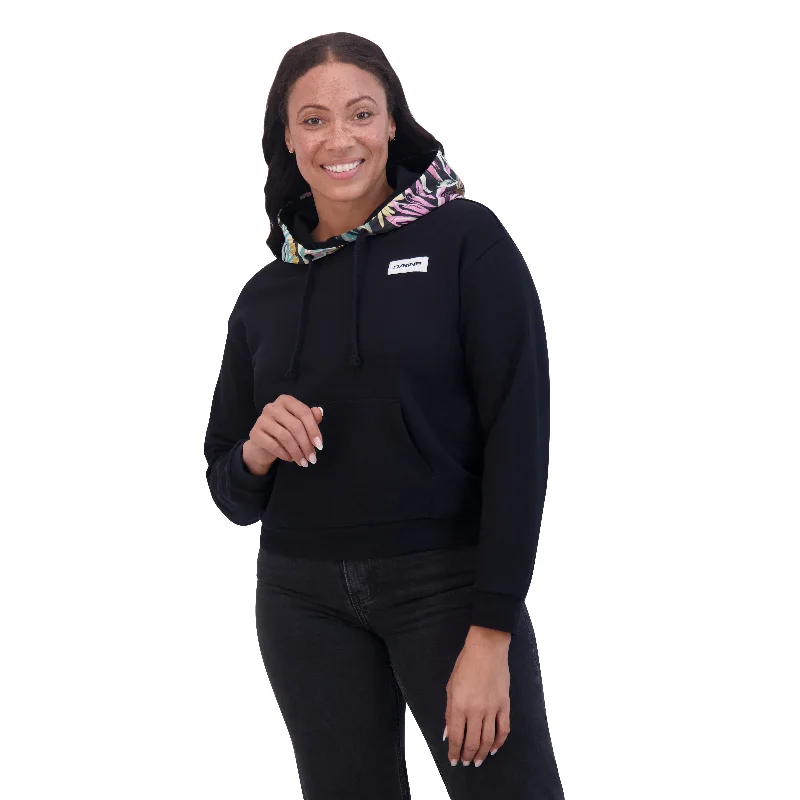 Shorter Hoodie Women's - Black Zip Hoodie Drawstring Kangaroo Pocket