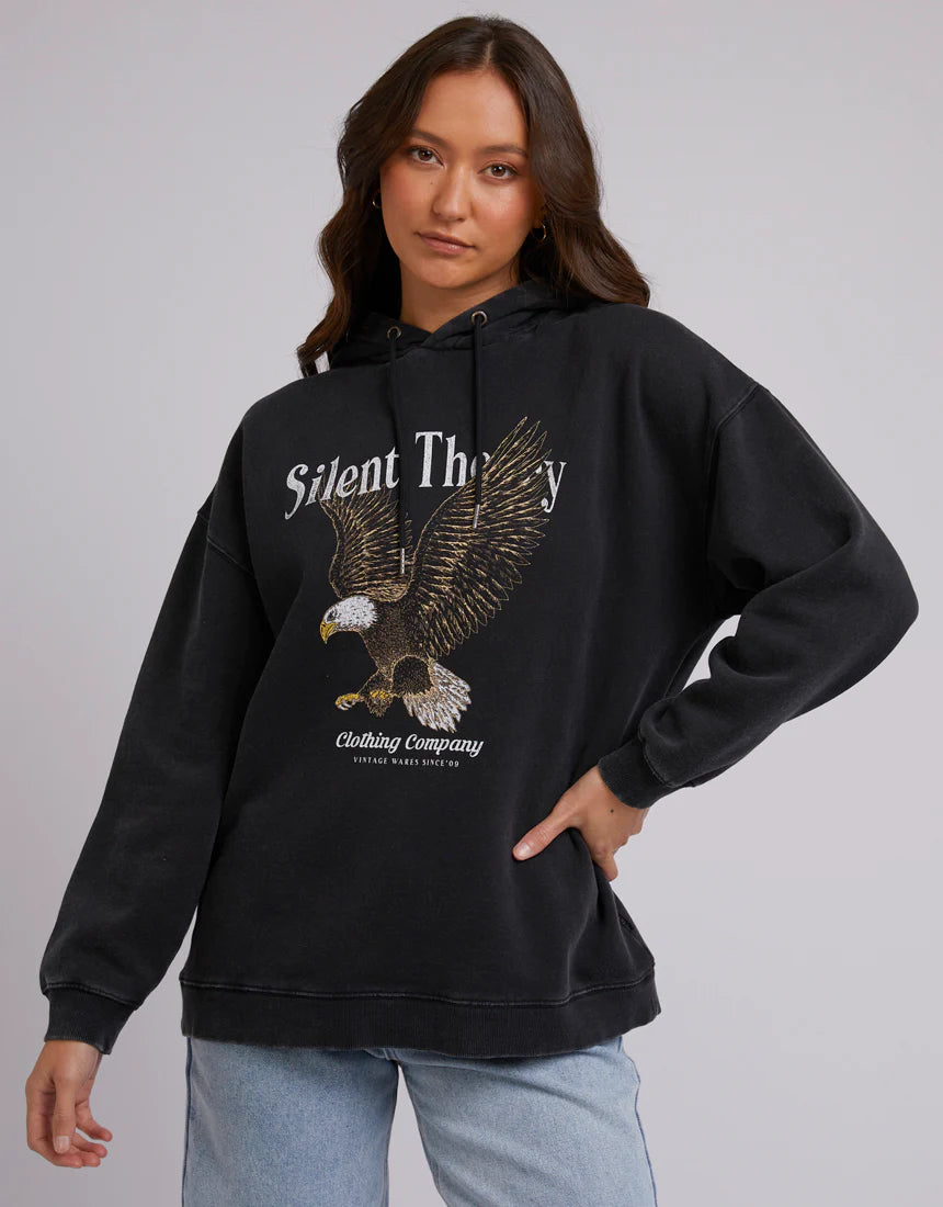 SILENT THEORY FEARLESS FLY HOODY WASHED BLACK Hoodie with Drawstring Waist Adjustable Fitted