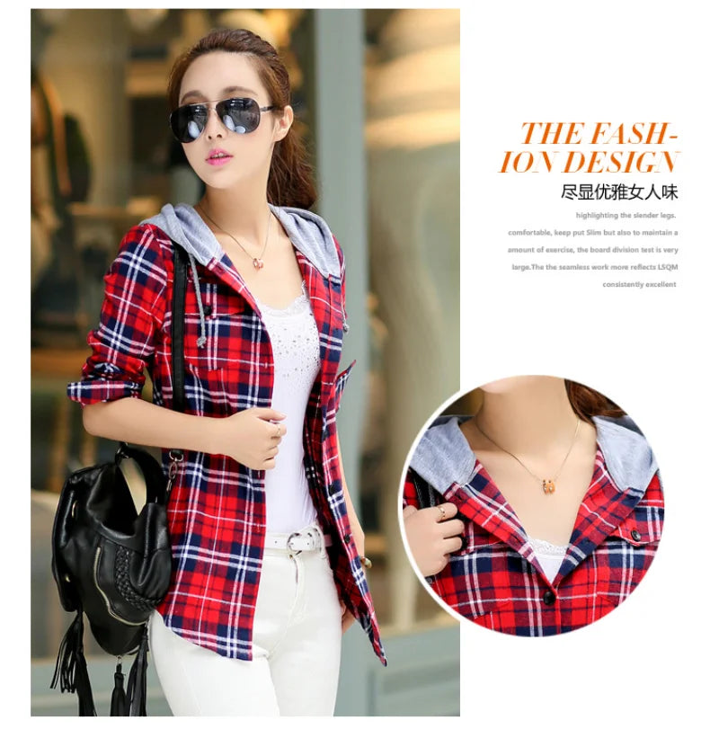 SIX SISTERS Plaid Hoodie - Women's Hoodie with Color Block Contrast Stylish