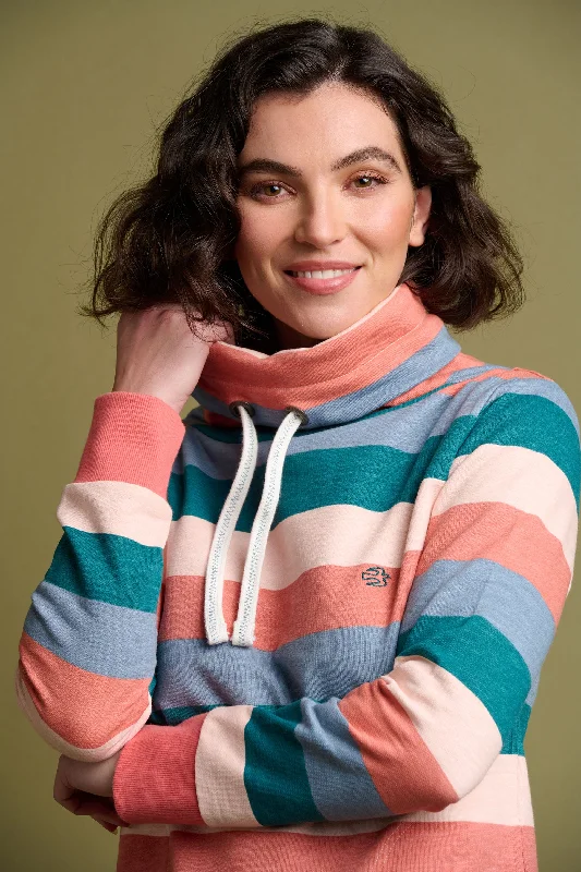 Stripe Cowl Neck Sweatshirtshirt Hoodie with Sequins Glamorous Eye-catching
