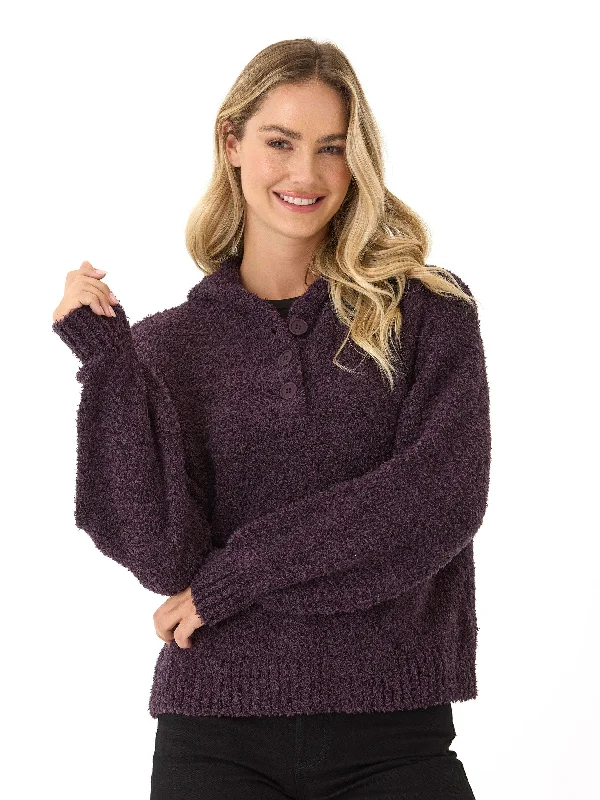 Tanisha Boucle Henley Hoodie Hoodie with Hem Raw Edge Edgy Unfinished