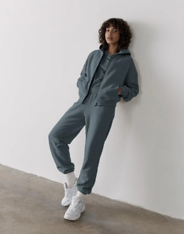 The Womens Full Zip Hoodie in Slate Grey Hoodie with Turtle Neck Cozy Winter