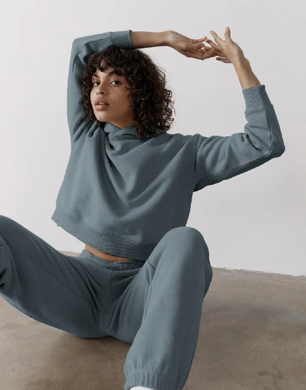 The Womens Pullover Crop Hoodie in Slate Grey Hoodie with Elastic Cuffs Stretchable Comfortable