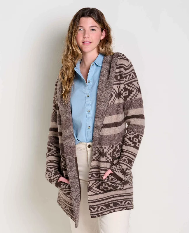 Women's Merino Heartfelt Hoodie - Chestnut Fair Isle Hoodie with Velcro Closure Adjustable Secure