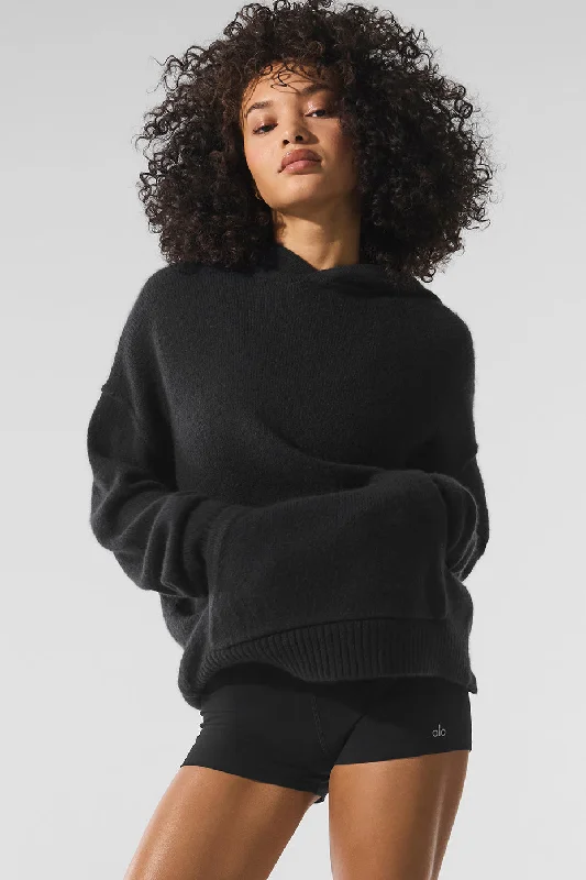 New Class Cashmere Hoodie - Black Hoodie with Illustration Artistic Creative