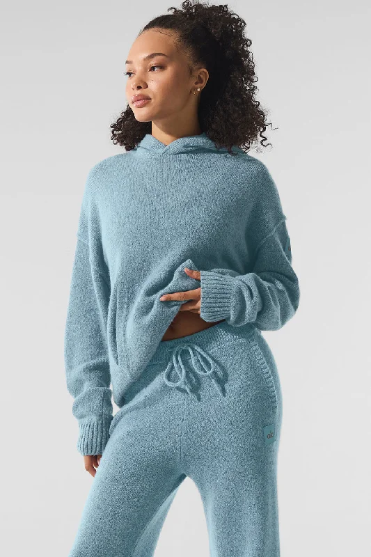 New Class Cashmere Hoodie - Celestial Blue Granite Heather Hoodie with Full-Zip Functional Layering