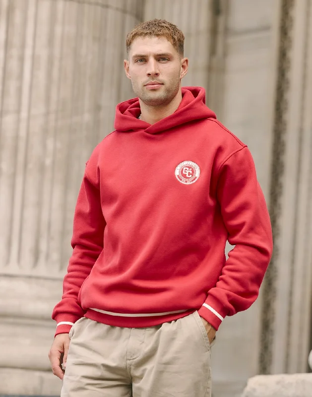 Varsity Hoodie in Crimson Red Hoodie with Distressed Vintage Worn