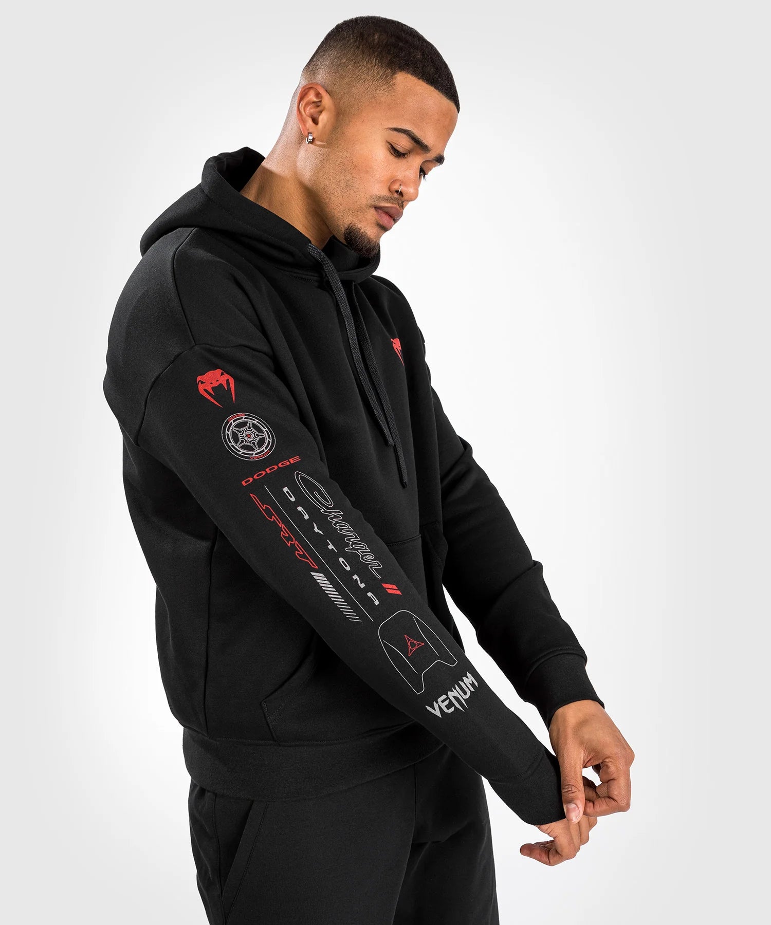 Venum-05124-001 x Dodge Banshee Unisex Pullover Hoodie Size S/M Black Hoodie with Snap Buttons Easy Quick