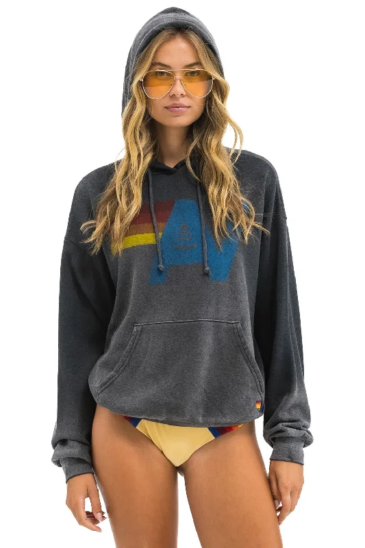 VINTAGE LOGO RELAXED PULLOVER HOODIE - FADED SMOKE Hoodie with Double Zipper Versatile Adjustable