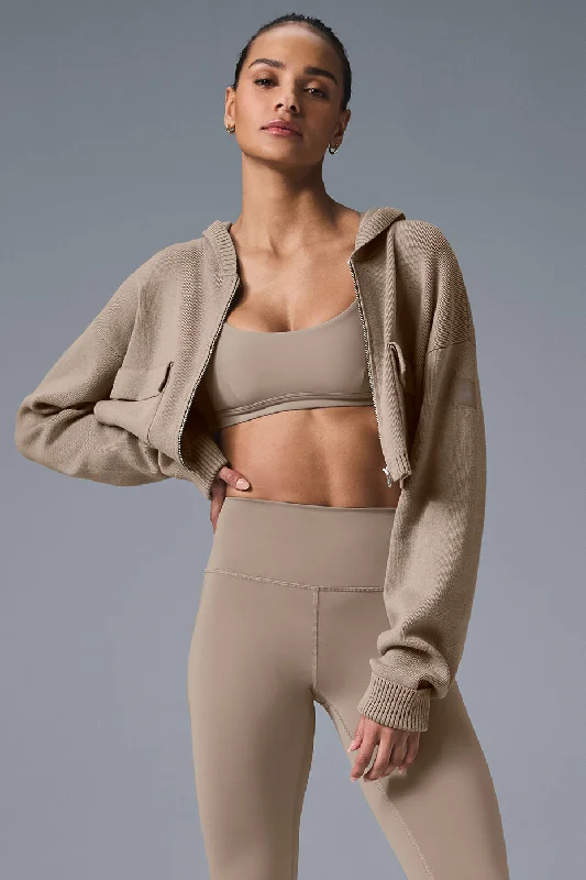 Scholar Knit Cargo Full Zip Hoodie - Gravel Hoodie with Drop Shoulder Relaxed Streetwear Scholar Knit Cargo Full Zip Hoodie - Gravel Hoodie with Drop Shoulder Relaxed Streetwear
