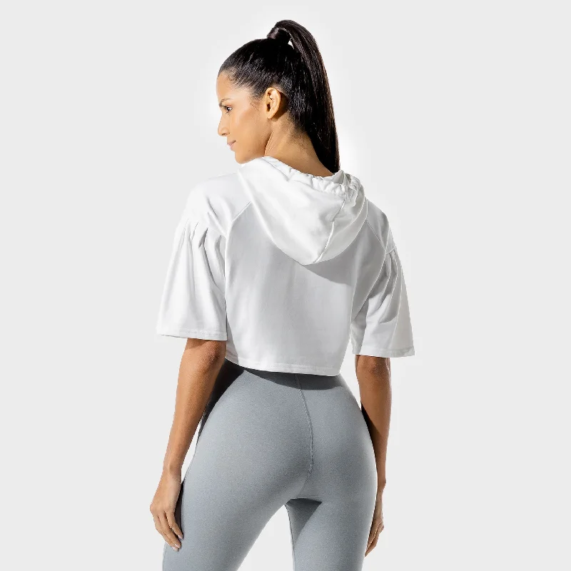 Women's Fitness - Crop Hoodie - Blanc De Blanc Hoodie with Thumb Holes Functional Cozy