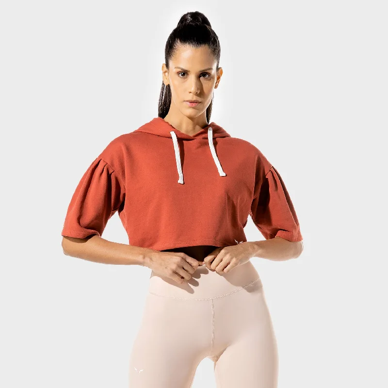 Women's Fitness - Crop Hoodie - Copper Coin Hoodie with Rolled Sleeves Casual Relaxed