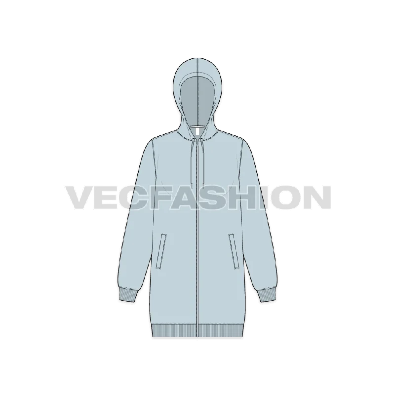 Women's Long Length Front Open Hoodie Hoodie with Print Artistic Unique