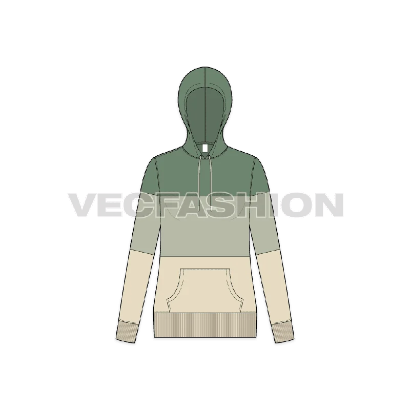 Women's Panelled Hoodie Hoodie with Ribbed Hem Stretchable Secure