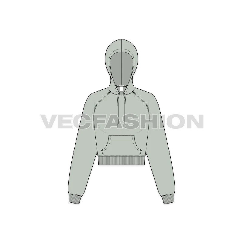 Women's Raglan Sleeve Crop Hoodie Hoodie with Zipper Placket Modern Functional