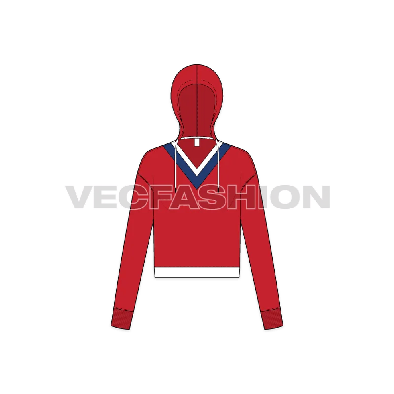Women's V-neck Crop Hoodie Hoodie with Elastic Cuffs Stretchable Comfortable