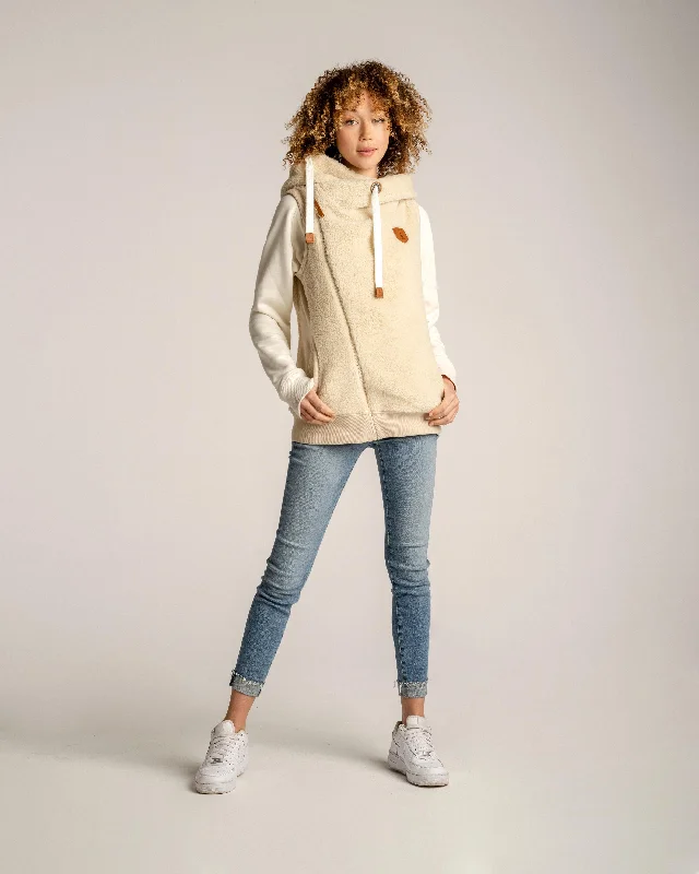Zoe Sherpa Ivory Hoodie Vest Hoodie with Hem Patch Decorative Personalized
