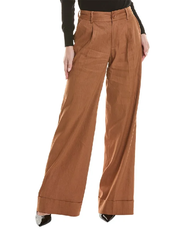 Alice + Olivia Tomasa Linen-Blend Pant Trendy High-Waist Trousers