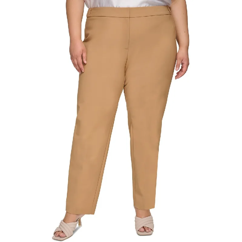 Plus Womens High Rise Slim Leg Ankle Pants Trendy High-Waist Trousers