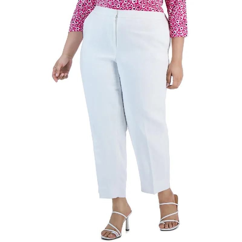 Plus Womens Linen Blend Pocket Ankle Pants Relaxed Linen Pants