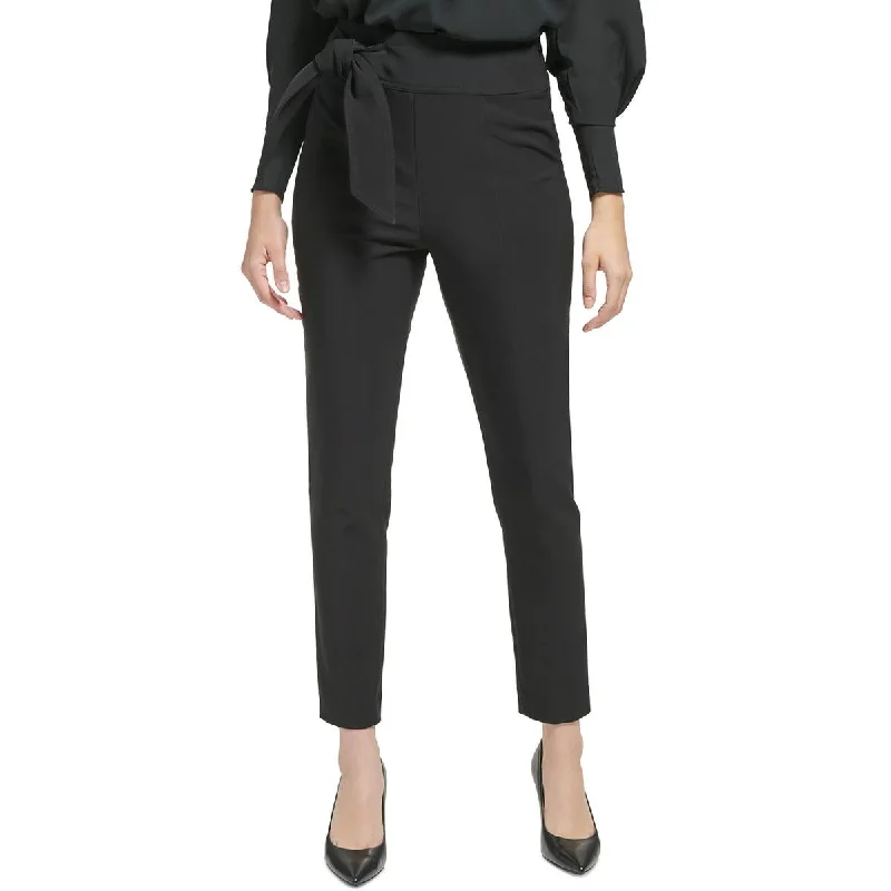 Womens Tie Waist Stretch Ankle Pants Classic Straight Pants