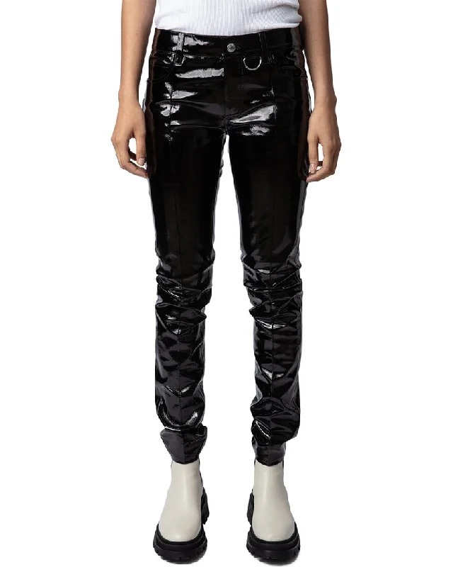 Zadig & Voltaire Peko Vinyle Leather Pant Formal Wide-Leg Pants