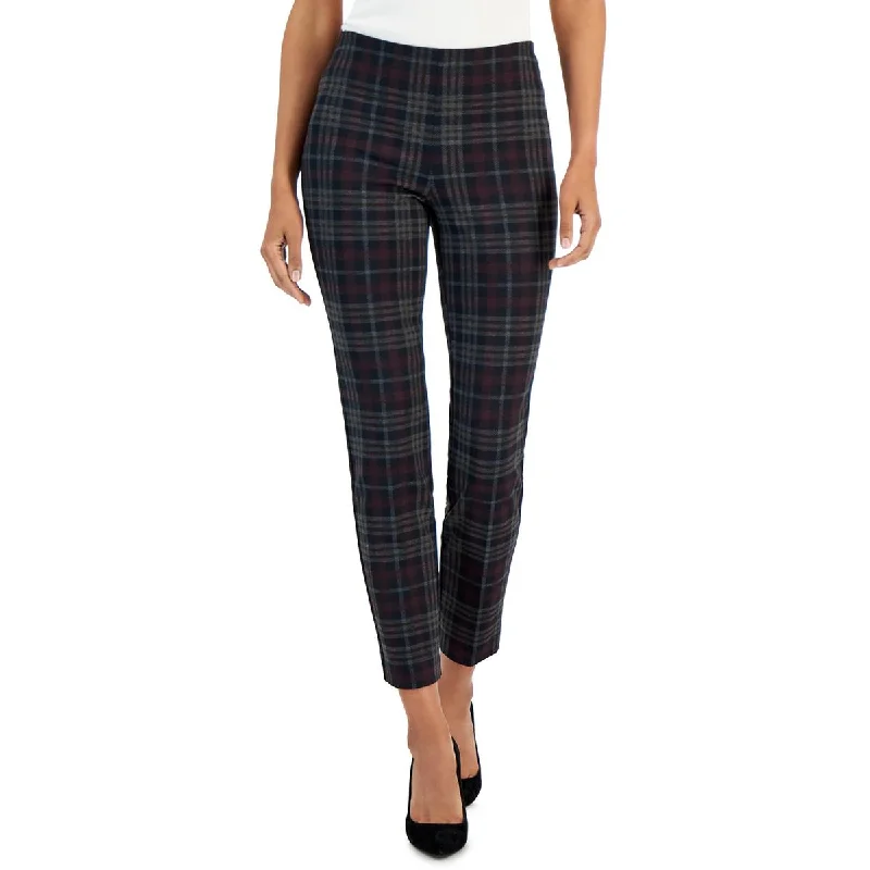 Womens Plaid Pull On Ankle Pants Cozy Jogger Leggings