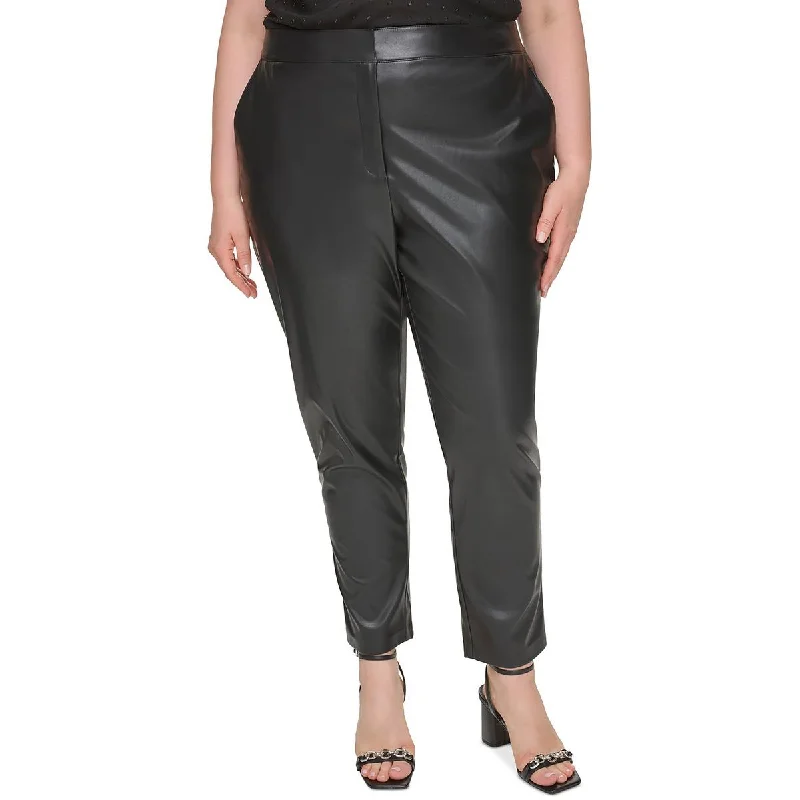 Plus Womens Faux Leather Office Ankle Pants Comfortable Jogging Pants