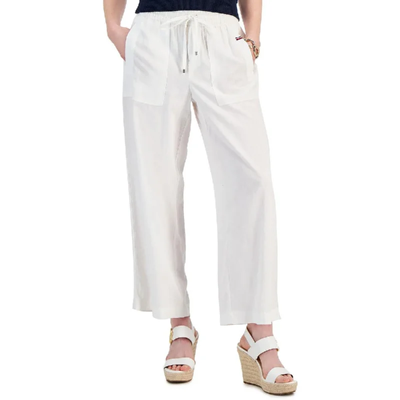 Petites Womens Drawstring Comfy Cargo Pants Sleek Black Pants