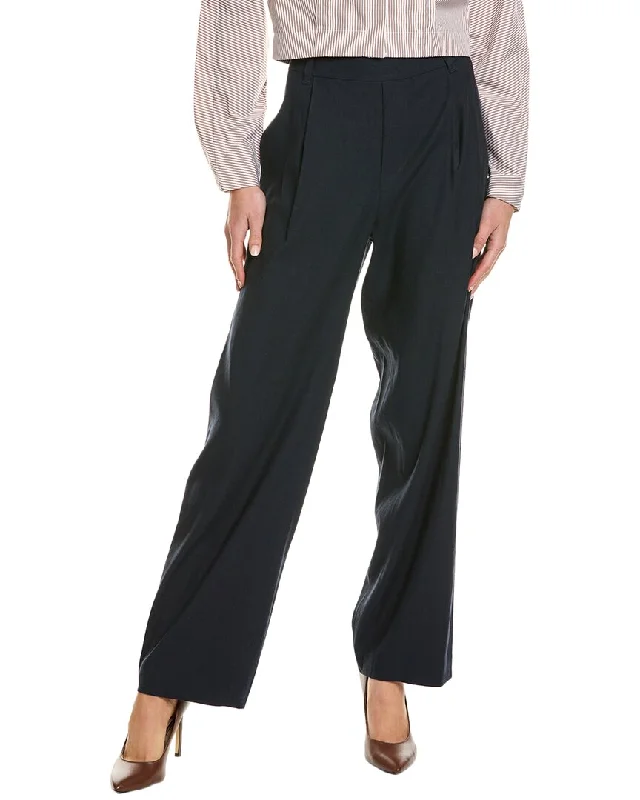 Vince Straight Leg Pull-On Linen-Blend Pant High-Waist Trousers
