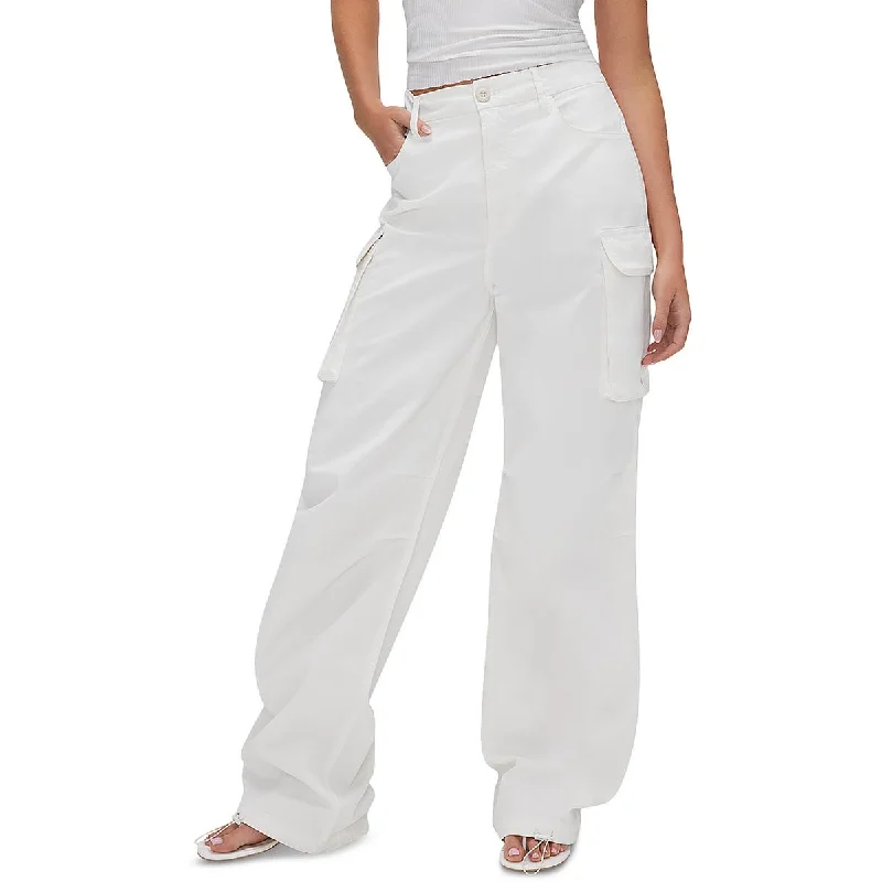 Womens Twill High Rise Cargo Pants Casual Plaid Pants