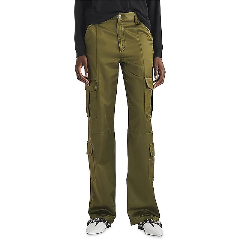 Cailyn Womens Satin Mid-Rise Cargo Pants Elegant Palazzo Trousers