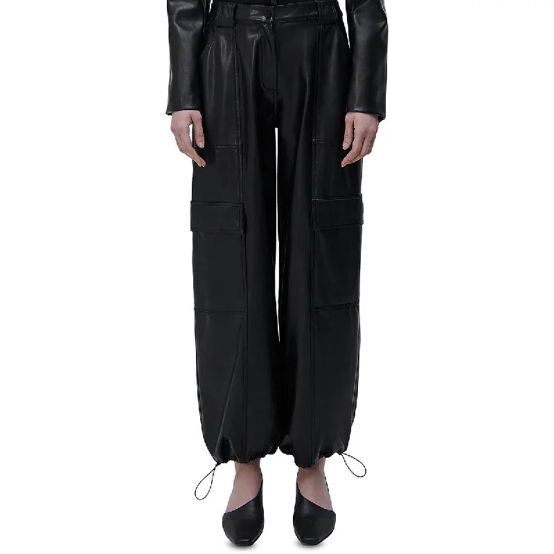 Sofia Womens Vegan Leather Drawstring Cargo Pants Stylish Casual Pants
