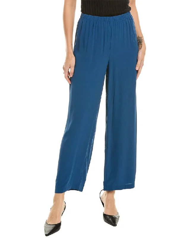 Eileen Fisher Silk Straight Ankle Pant Comfy Cargo Trousers