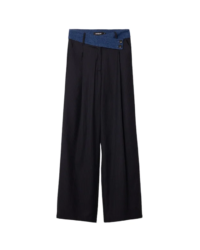 Desigual  Womens Wide Leg Pinstripe Pants Chic Slim Fit Pants